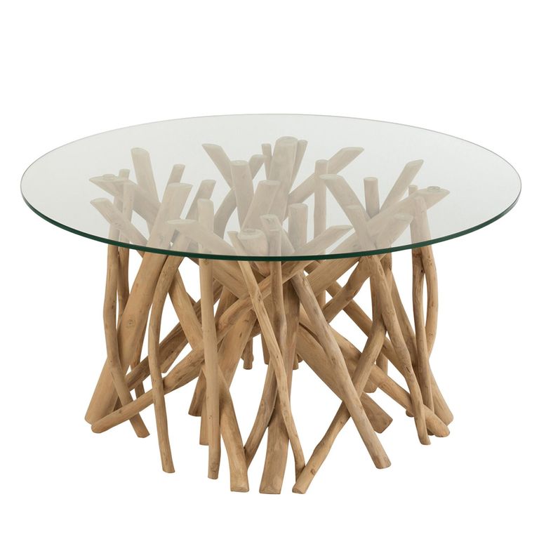 Branches Coffee Table - Round - Small - Natural - Glass and Teak Wood