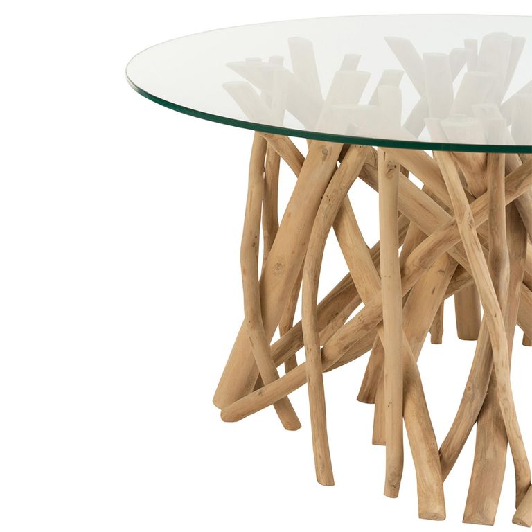 Branches Coffee Table - Round - Small - Natural - Glass and Teak Wood