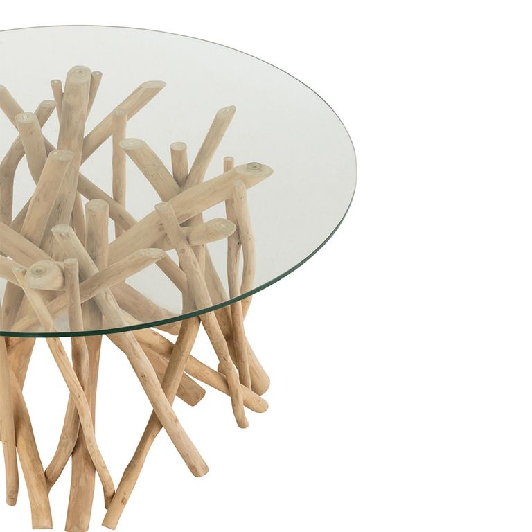 Branches Coffee Table - Round - Small - Natural - Glass and Teak Wood