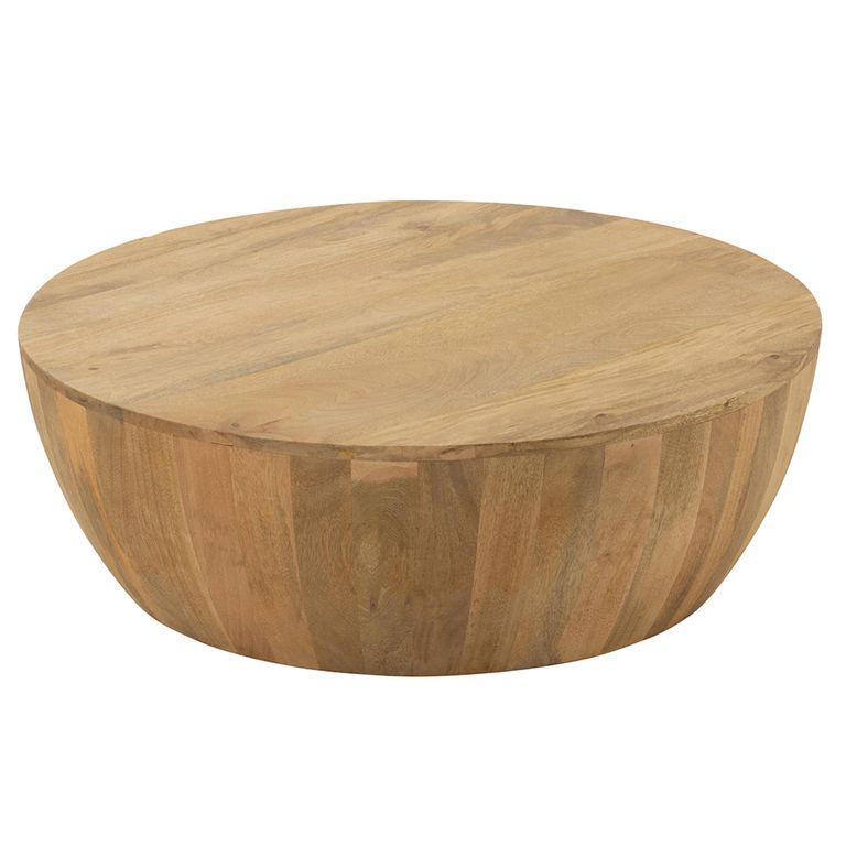 Camille Coffee Table - Round - Drum Base - Natural - Mango Wood