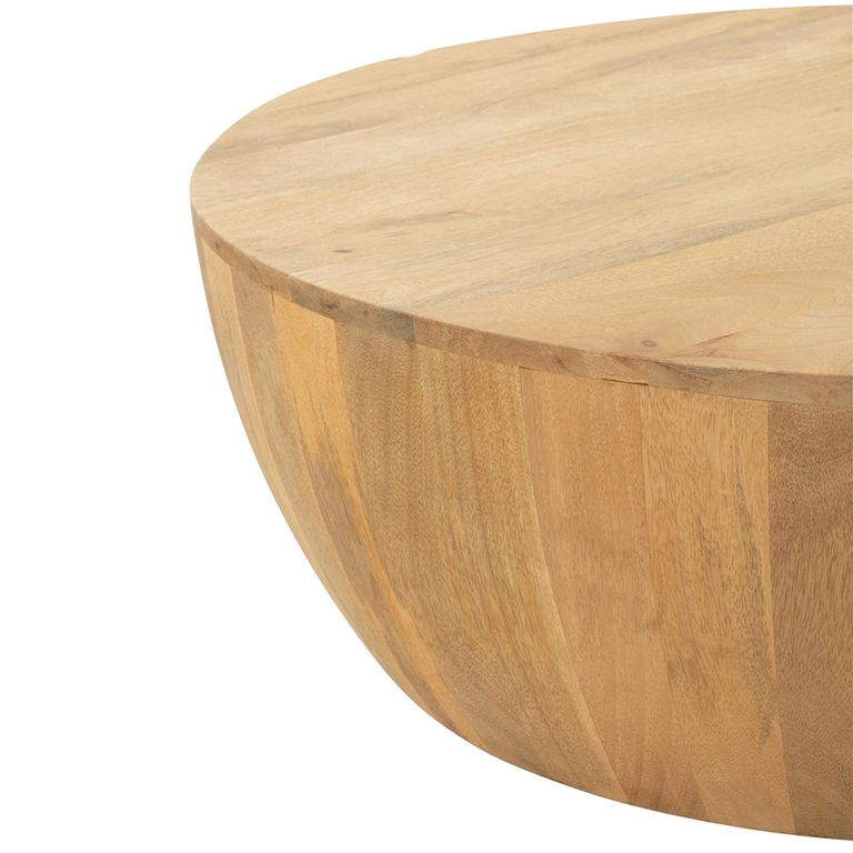 Camille Coffee Table - Round - Drum Base - Natural - Mango Wood