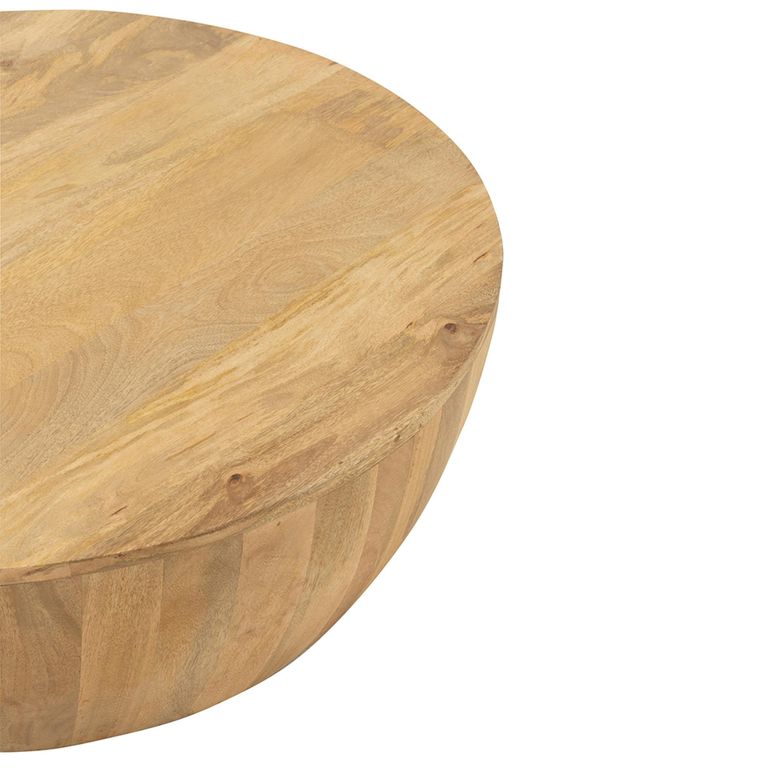 Camille Coffee Table - Round - Drum Base - Natural - Mango Wood