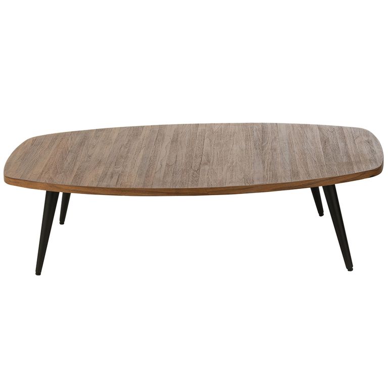 Coffee Table - Natural and Black - Small - Low - Recycled Teak Wood and Metal