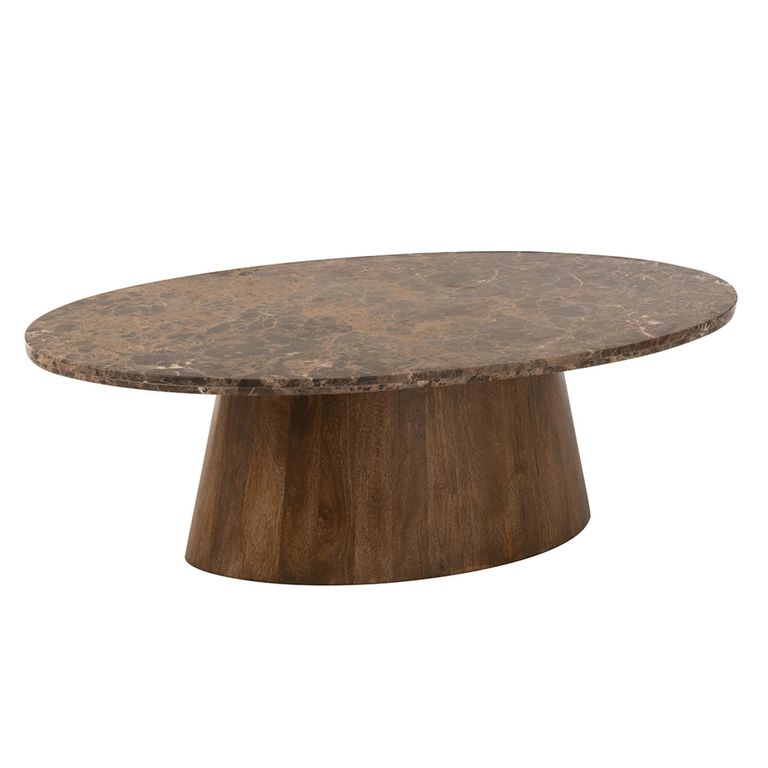 Coffee Table - Oval - Large - Brown - Marble and Mango Wood