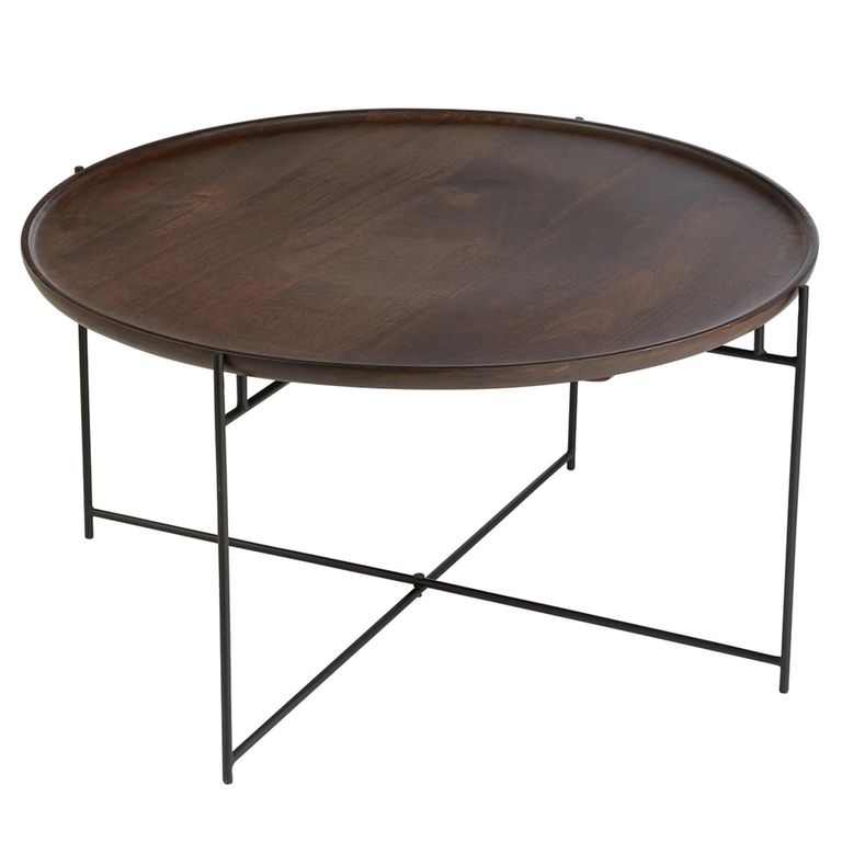 Coffee Table - Round - Brown and Black - Mango Wood and Metal