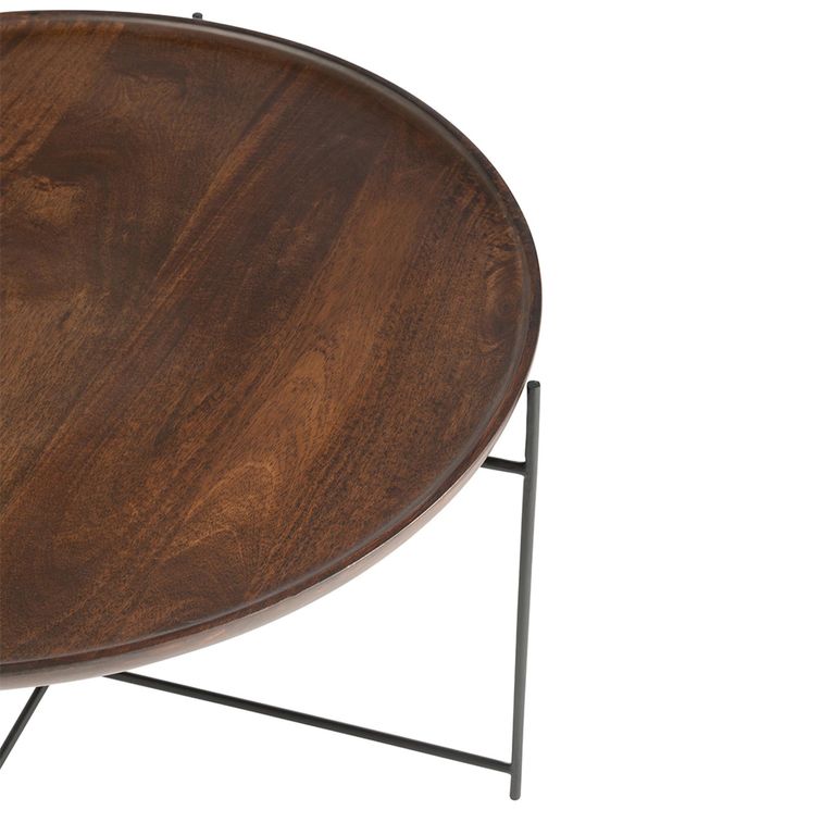 Coffee Table - Round - Brown and Black - Mango Wood and Metal