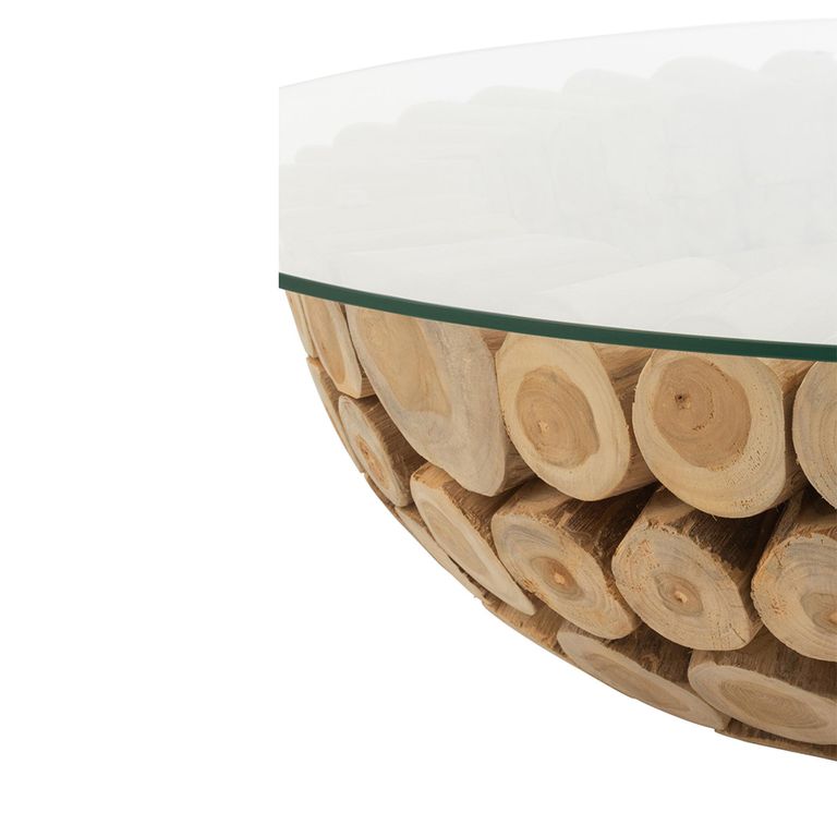 Discs Open Coffee Table - Round - Large - Natural - Glass and Teak Wood