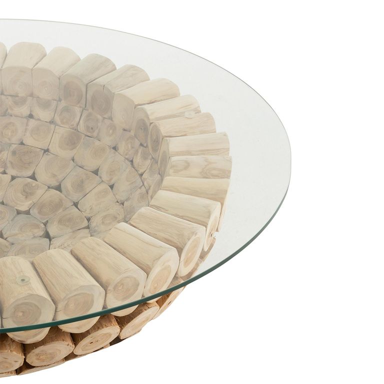 Discs Open Coffee Table - Round - Large - Natural - Glass and Teak Wood