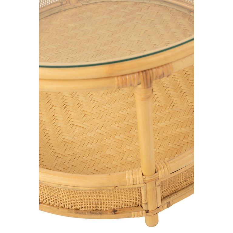Jovelyne Outdoor Coffee Table - Round - Natural - Rattan and Glass