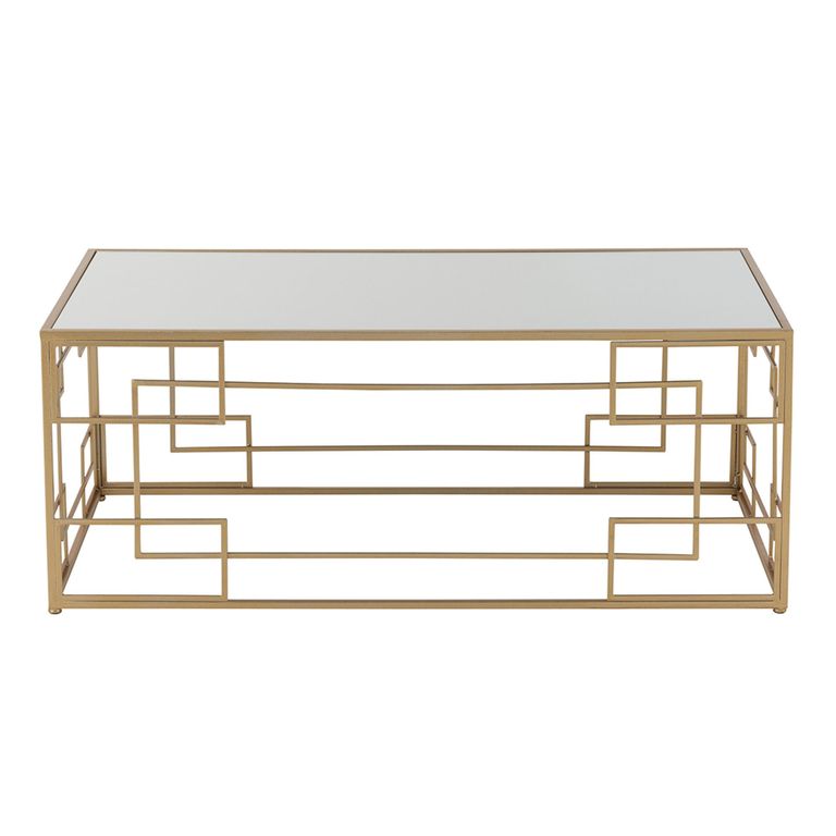 Lines Coffee Table - Narrow - Cage Base - Gold - Mirrored and Metal