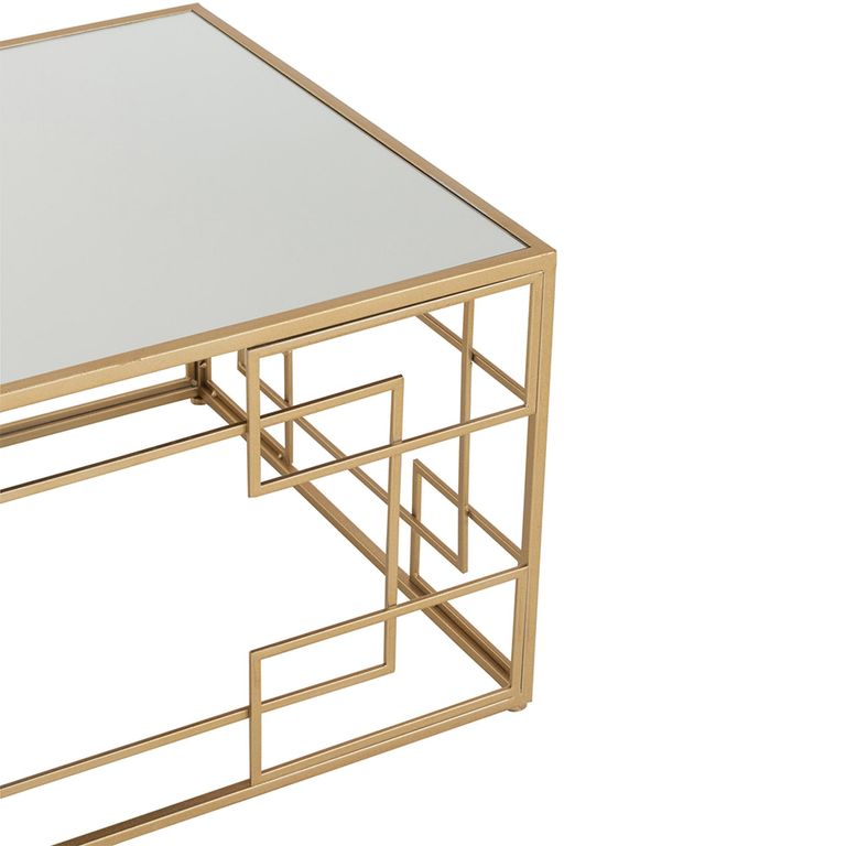 Lines Coffee Table - Narrow - Cage Base - Gold - Mirrored and Metal