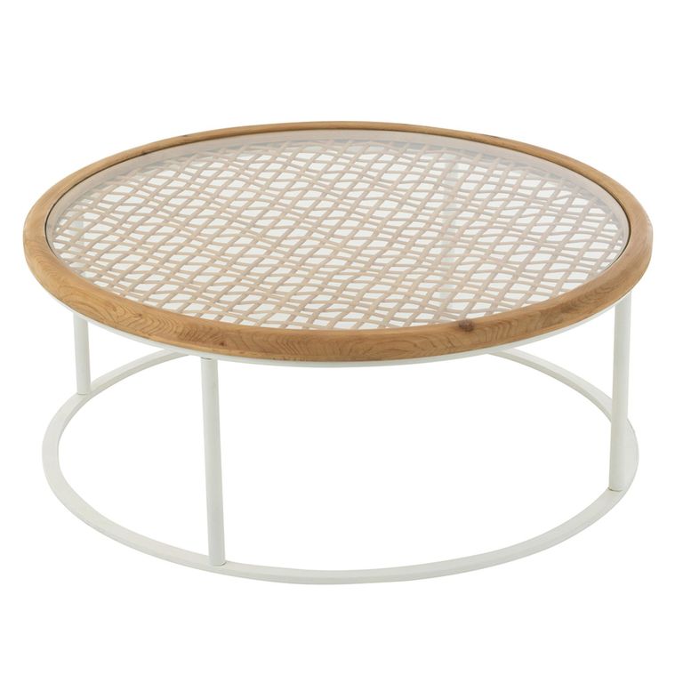 Mati Outdoor Coffee Table - Round - Natural and White - Glass and Metal