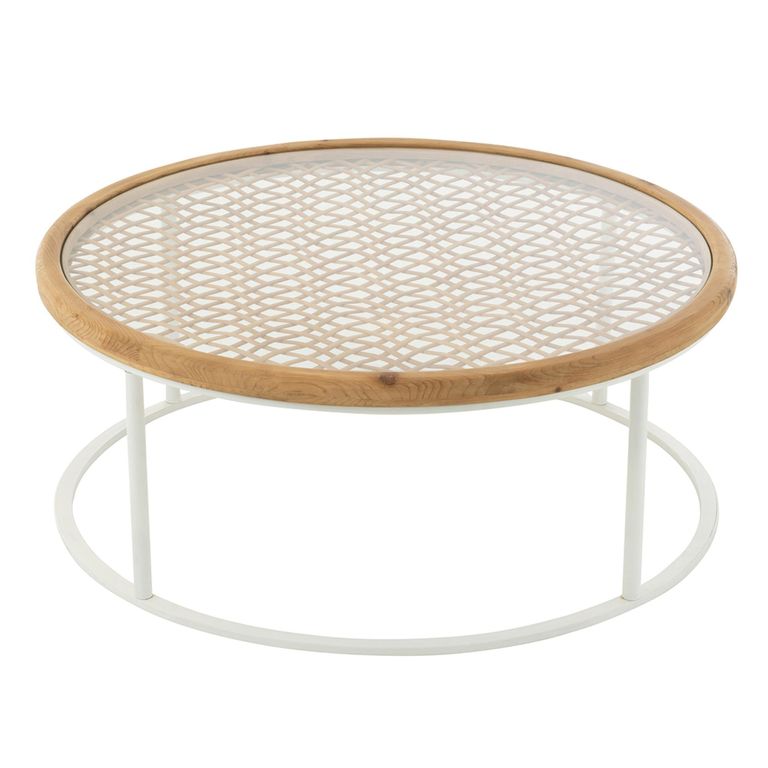 Mati Outdoor Coffee Table - Round - Natural and White - Glass and Metal