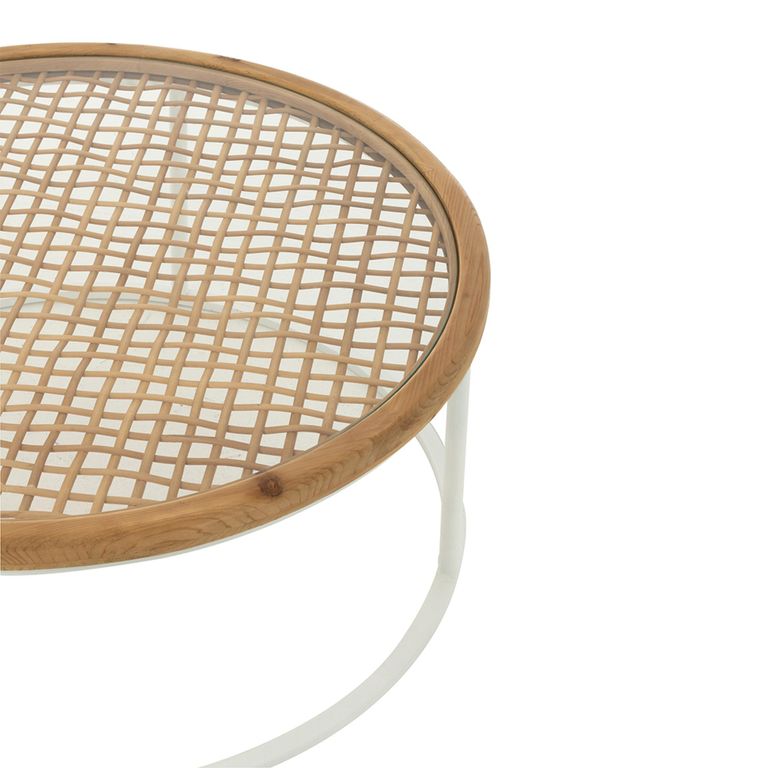 Mati Outdoor Coffee Table - Round - Natural and White - Glass and Metal