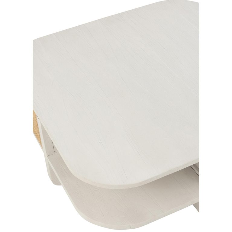 Molly Exotic Coffee Table - Storage - Square - White and Natural - Rattan and Wood