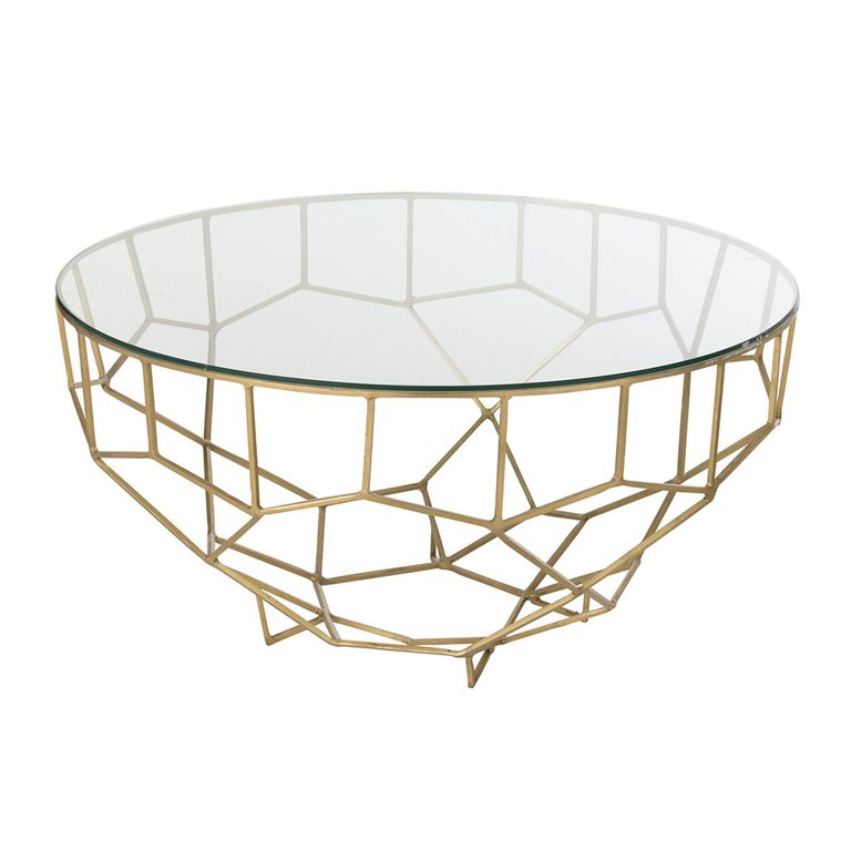 Moza Coffee Table - Round - Large - Geometric Design - Gold - Glass and Metal