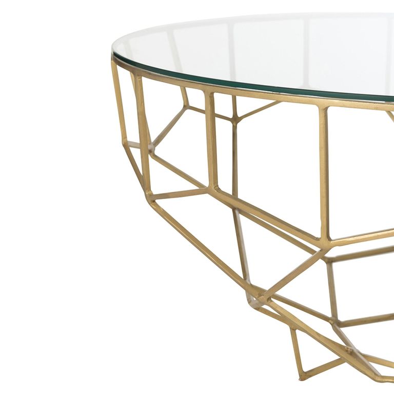 Moza Coffee Table - Round - Large - Geometric Design - Gold - Glass and Metal