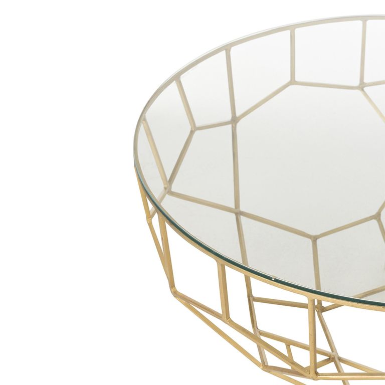 Moza Coffee Table - Round - Large - Geometric Design - Gold - Glass and Metal