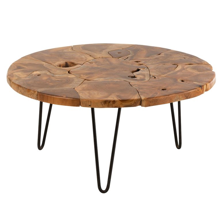 Samuel Coffee Table - Round - Small - Hairpin legs - Brown - Teak Wood