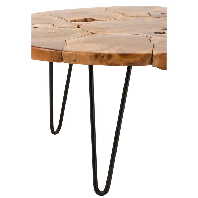 Samuel Coffee Table - Round - Small - Hairpin legs - Brown - Teak Wood
