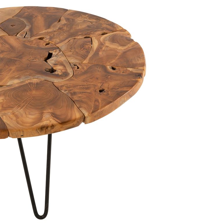Samuel Coffee Table - Round - Small - Hairpin legs - Brown - Teak Wood