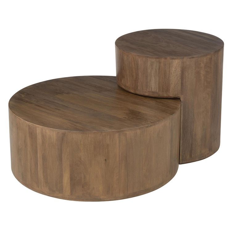 Toge Coffee Table - Round - 2 Tier - Brown - Mango Wood