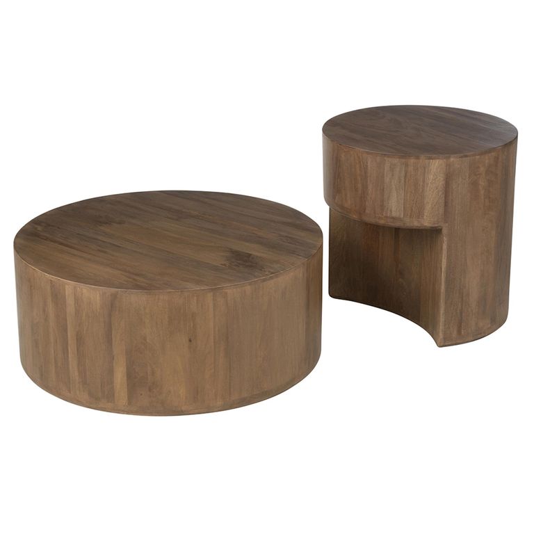 Toge Coffee Table - Round - 2 Tier - Brown - Mango Wood