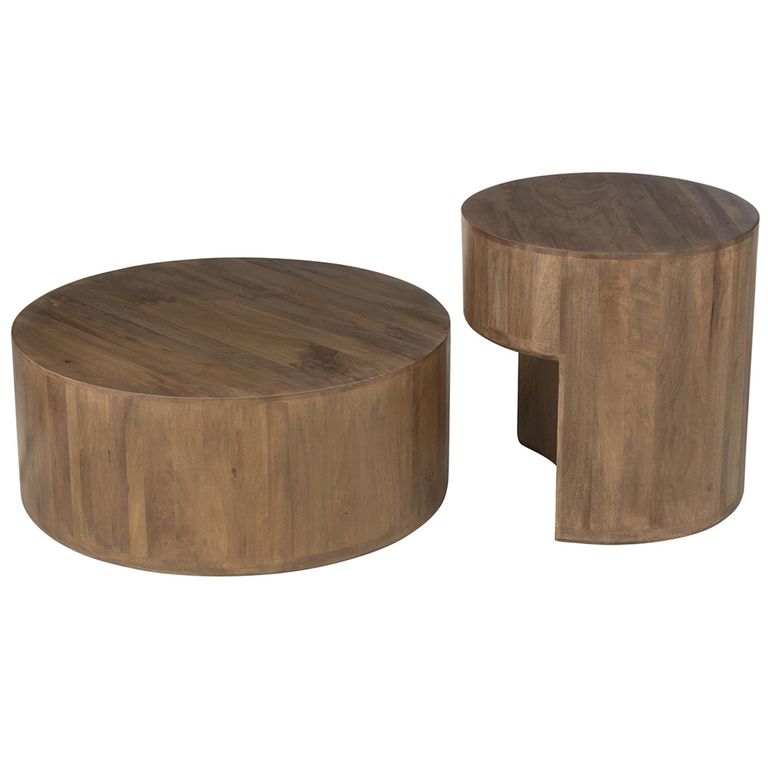 Toge Coffee Table - Round - 2 Tier - Brown - Mango Wood