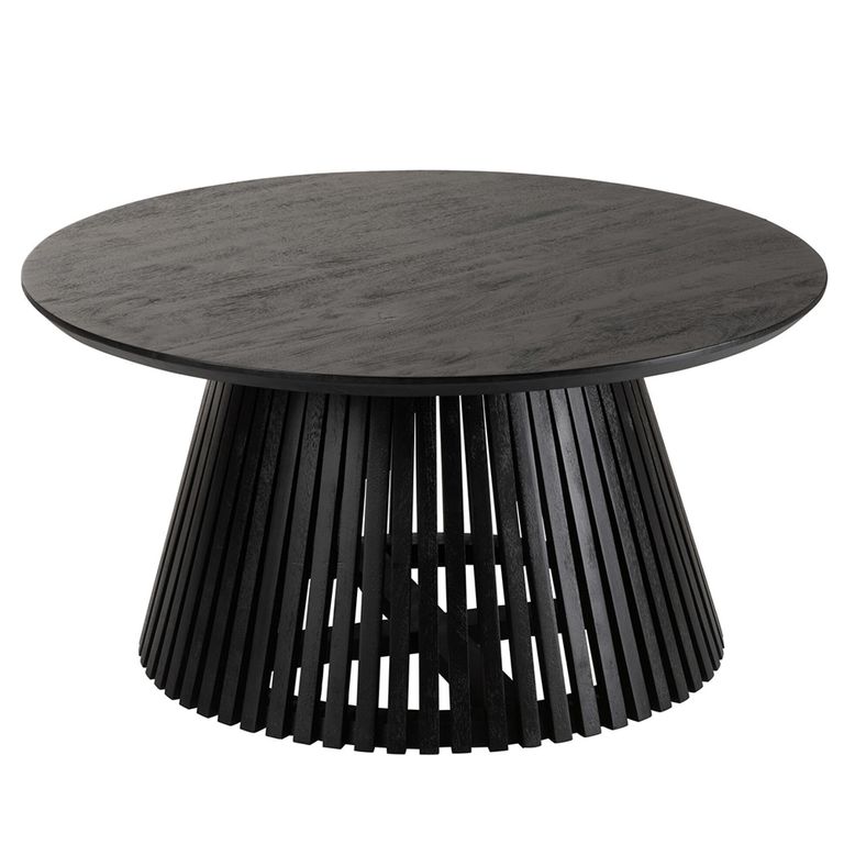 Vincent Coffee Table - Round - Slatted - Black - Mango Wood