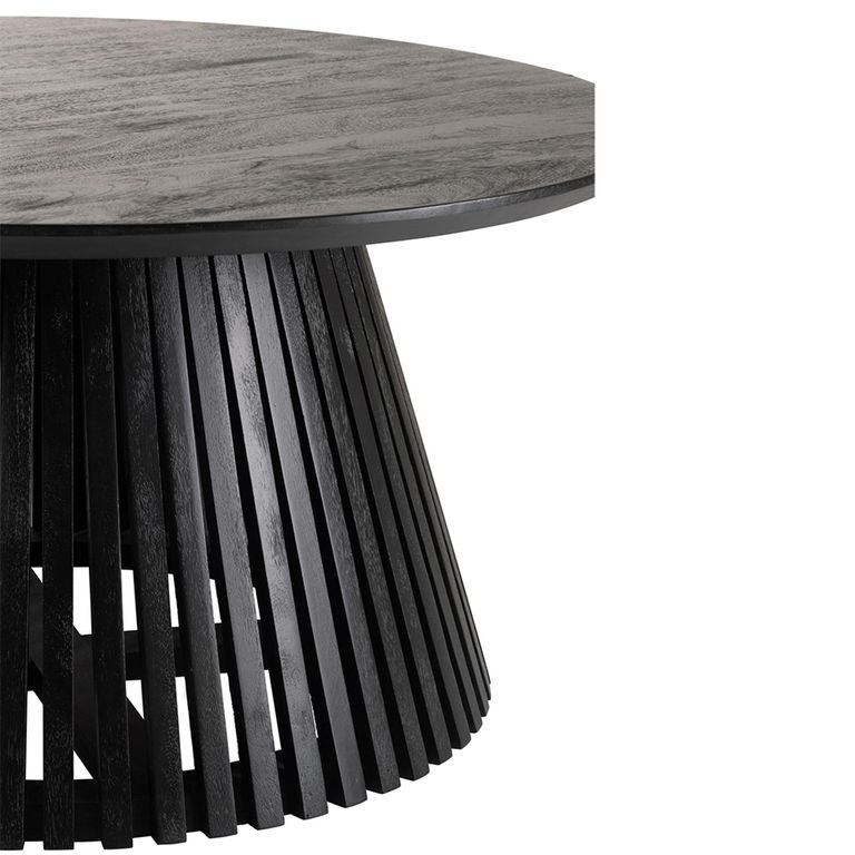 Vincent Coffee Table - Round - Slatted - Black - Mango Wood