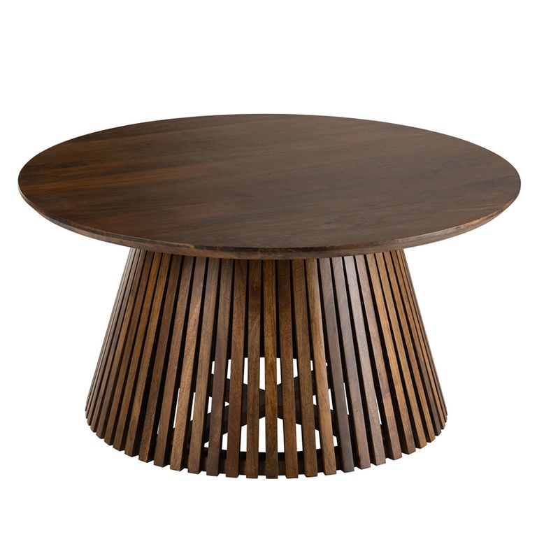 Vincent Coffee Table - Round - Slatted - Brown - Mango Wood