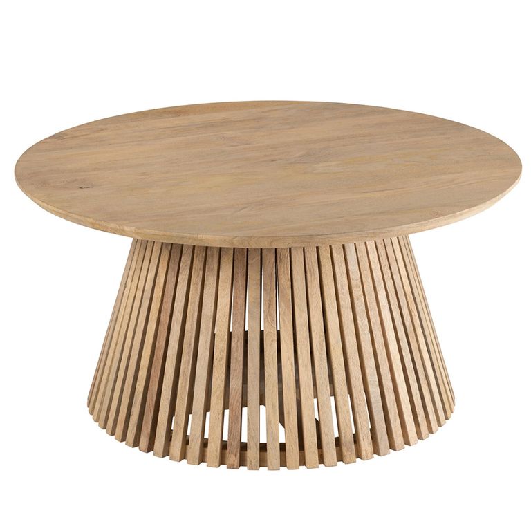 Vincent Coffee Table - Round - Slatted - Natural - Mango Wood