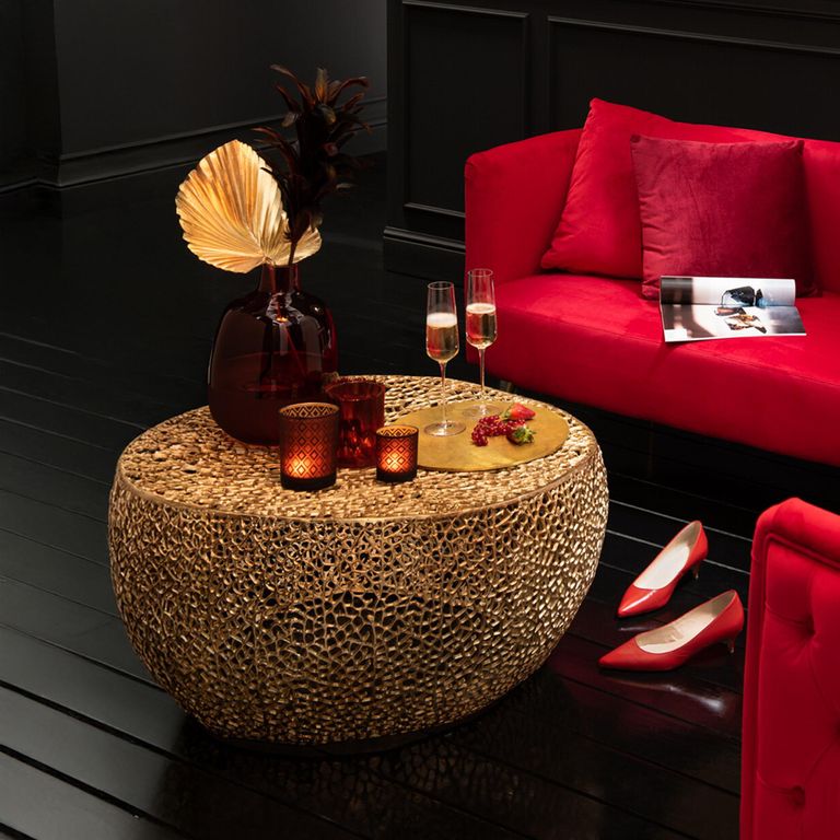 Coffee Table - Round - Coral Pattern - Gold Fretwork - Aluminium