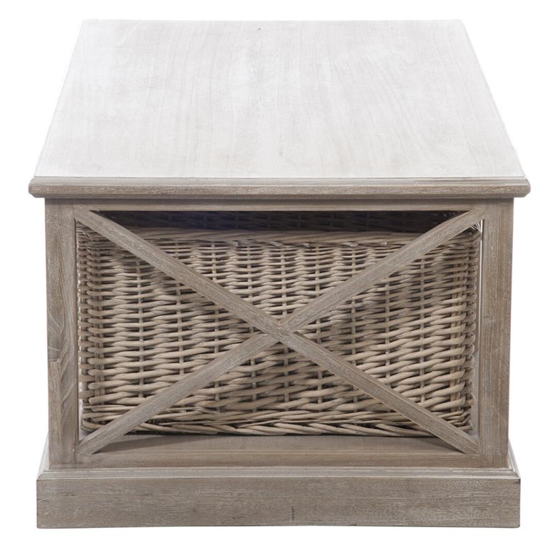 Coffee Table - Storage - Large - 1 Rattan Basket - Grey Wood