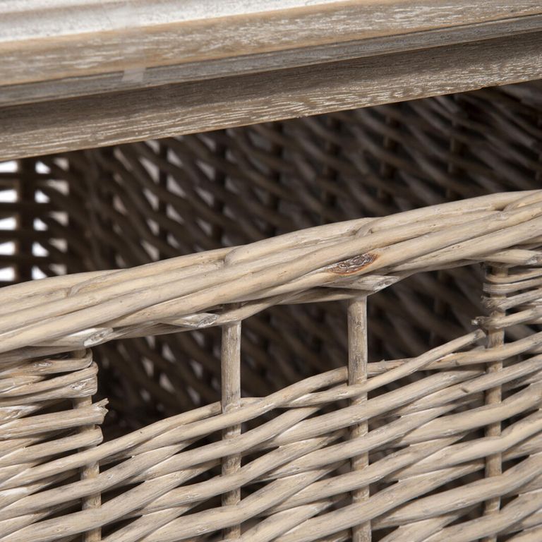 Coffee Table - Storage - Large - 1 Rattan Basket - Grey Wood