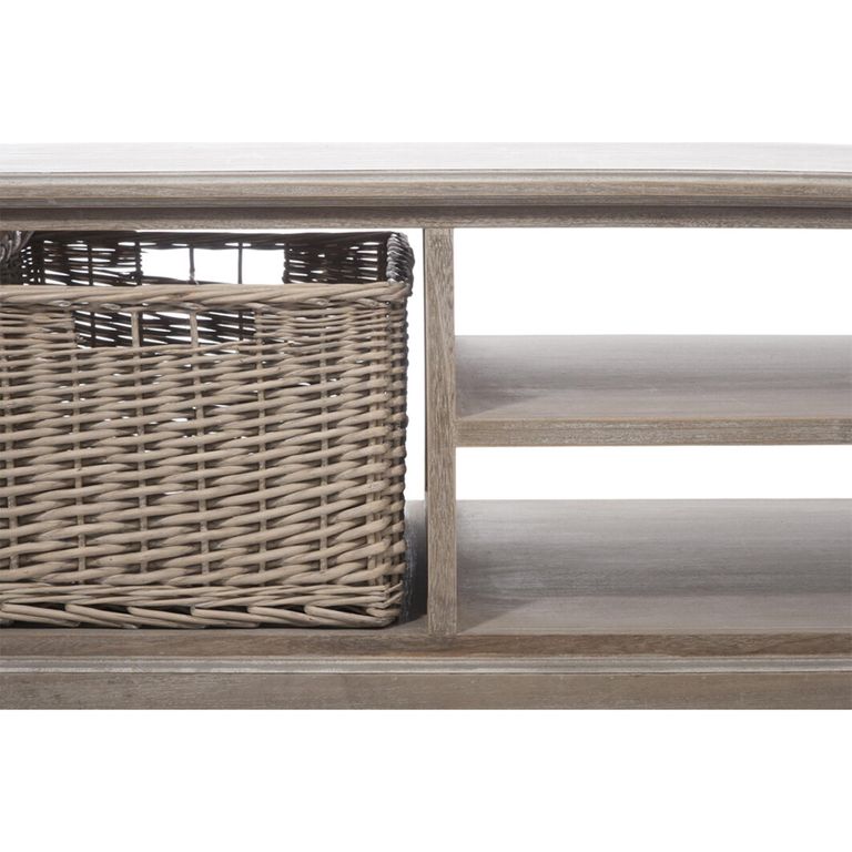 Coffee Table - Storage - Large - 1 Rattan Basket - Grey Wood
