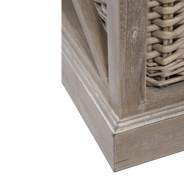 Coffee Table - Storage - Large - 1 Rattan Basket - Grey Wood