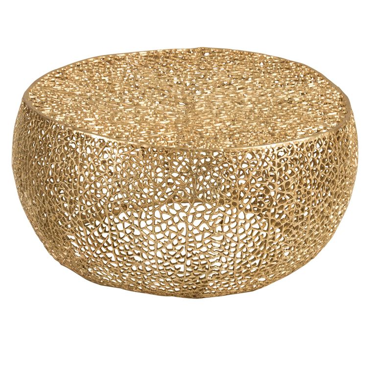 Coffee Table - Round - Coral Pattern - Gold Fretwork - Aluminium