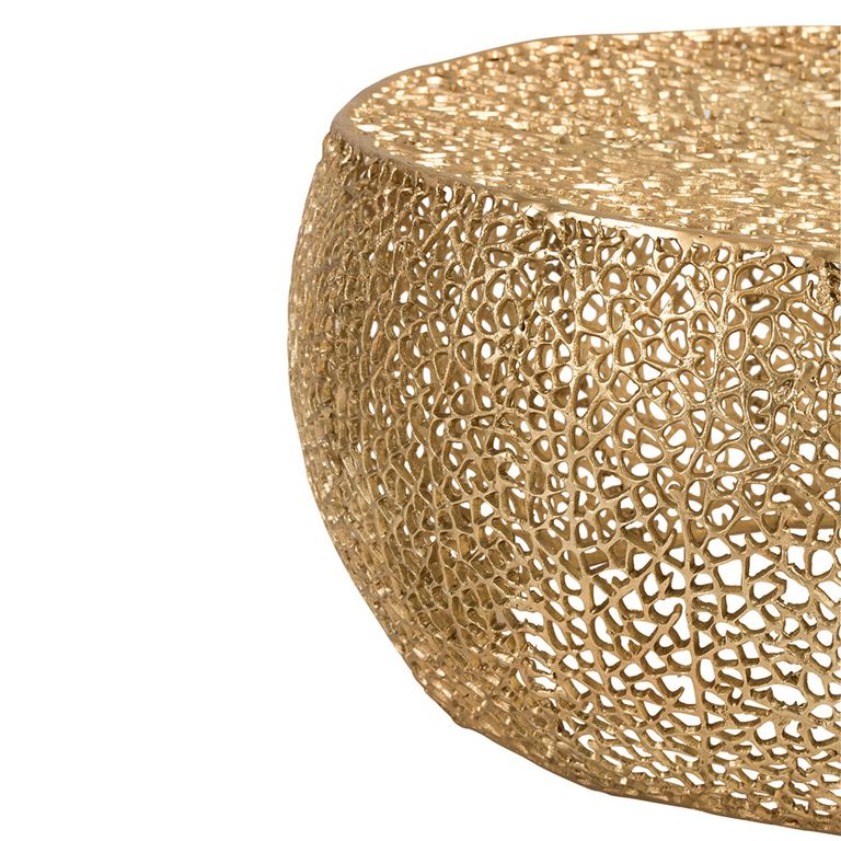 Coffee Table - Round - Coral Pattern - Gold Fretwork - Aluminium