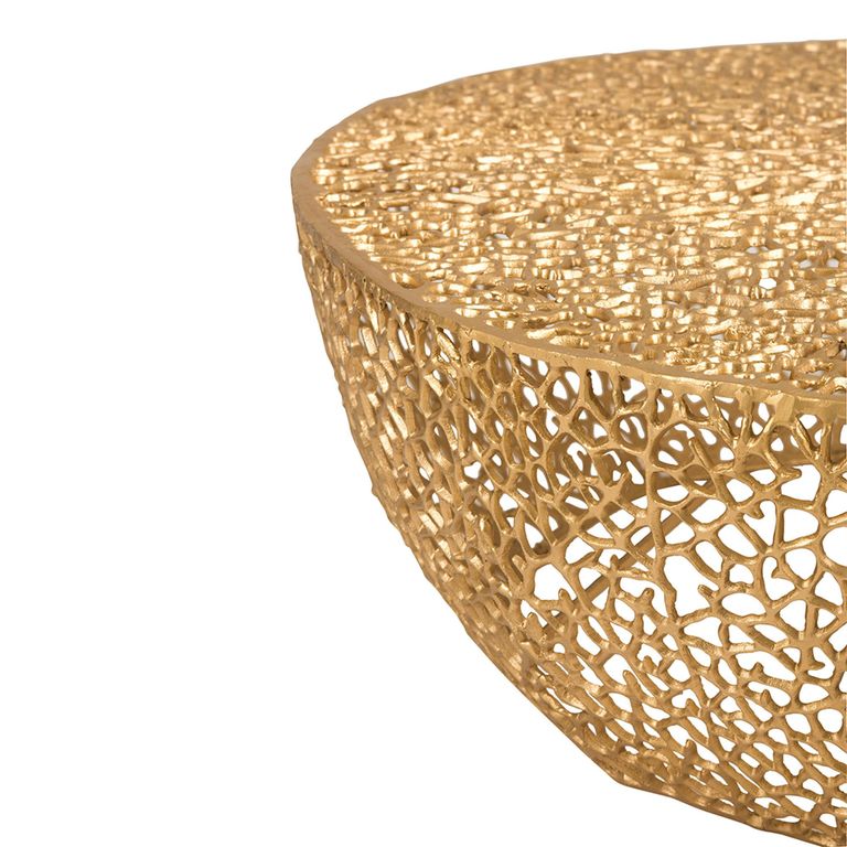 Coffee Table - Round - Low - Coral Pattern - Gold Fretwork - Aluminium