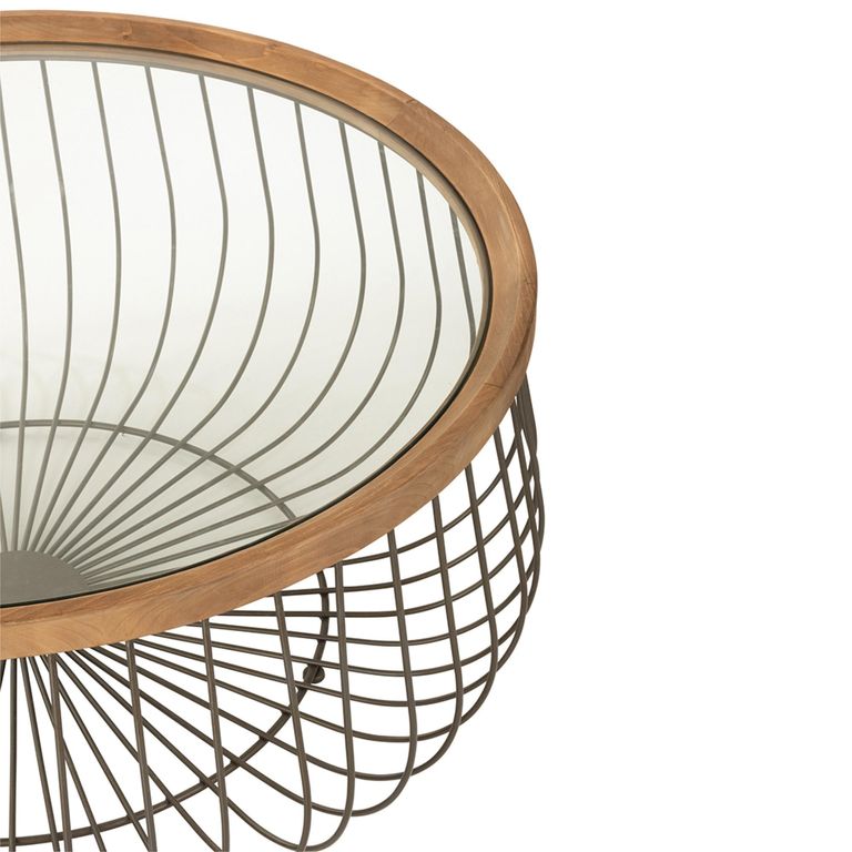 Coffee Table - Round - Set of 2 - Cage Base - Black - Glass and Metal