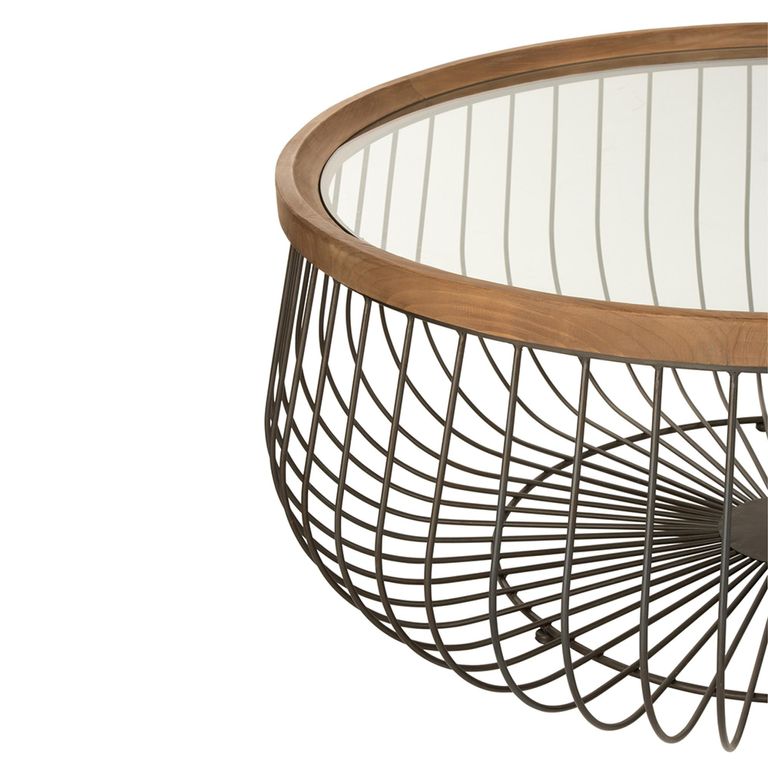 Coffee Table - Round - Set of 2 - Cage Base - Black - Glass and Metal