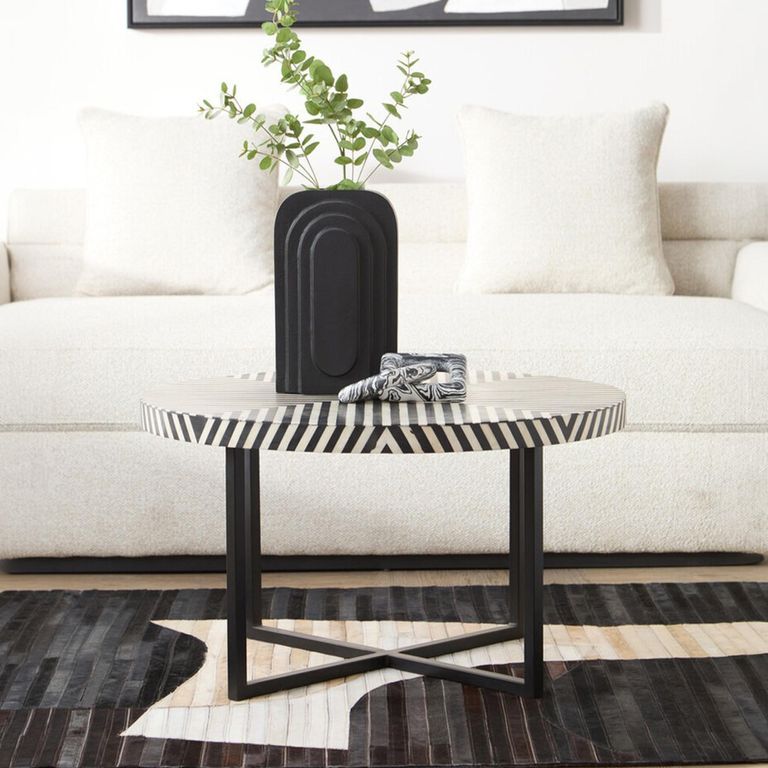 Boho Coffee Table - Black Bone Inlay - Round with Cross Base