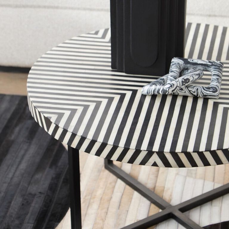 Boho Coffee Table - Black Bone Inlay - Round with Cross Base