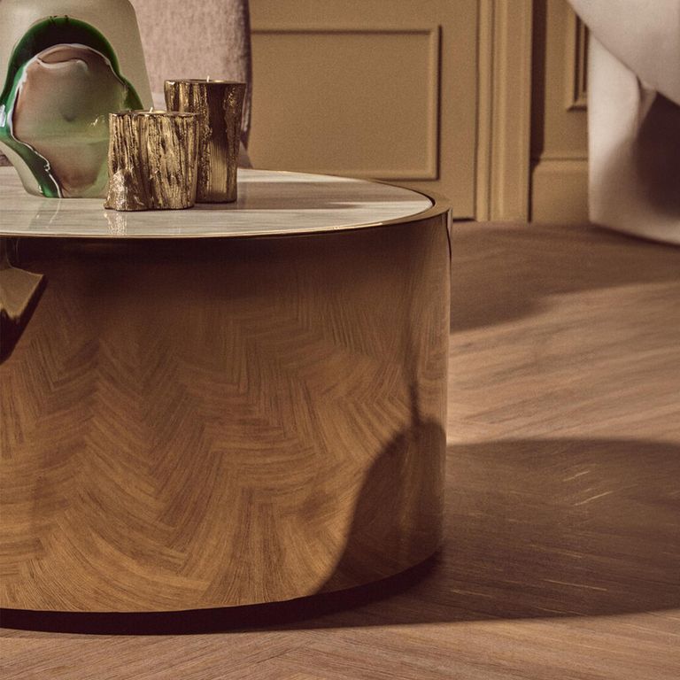 Carlox Coffee Table - Round - White Marble Effect with Gold Metal