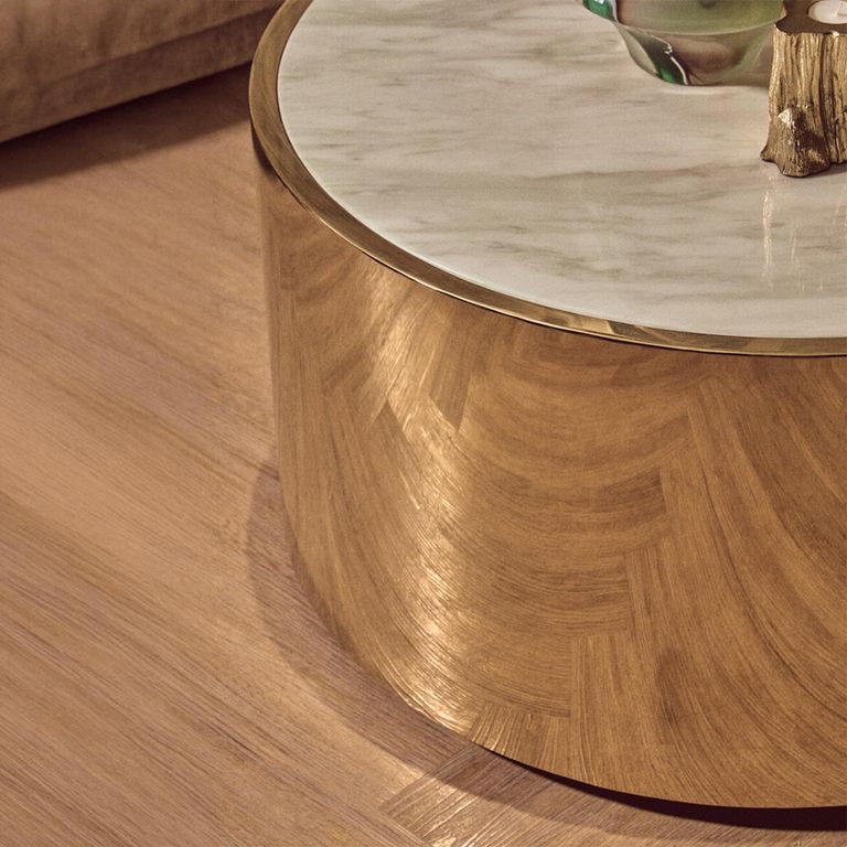 Carlox Coffee Table - Round - White Marble Effect with Gold Metal