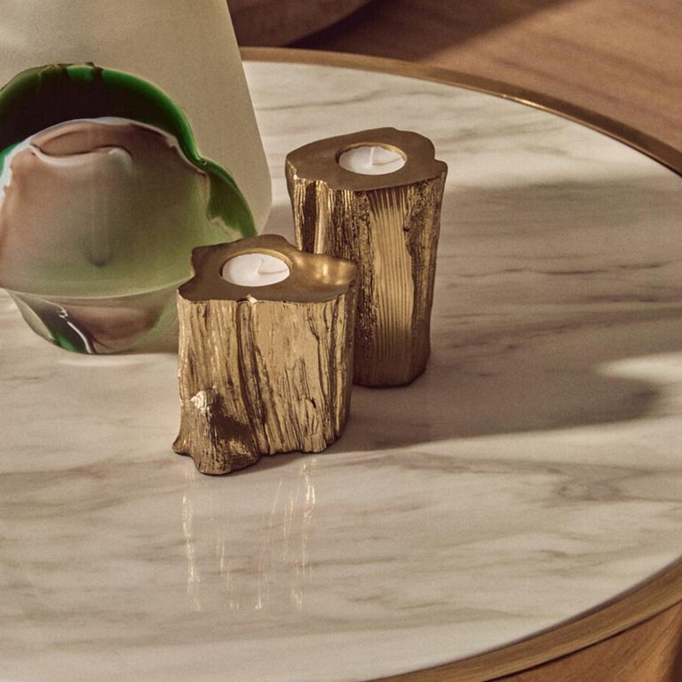 Carlox Coffee Table - Round - White Marble Effect with Gold Metal