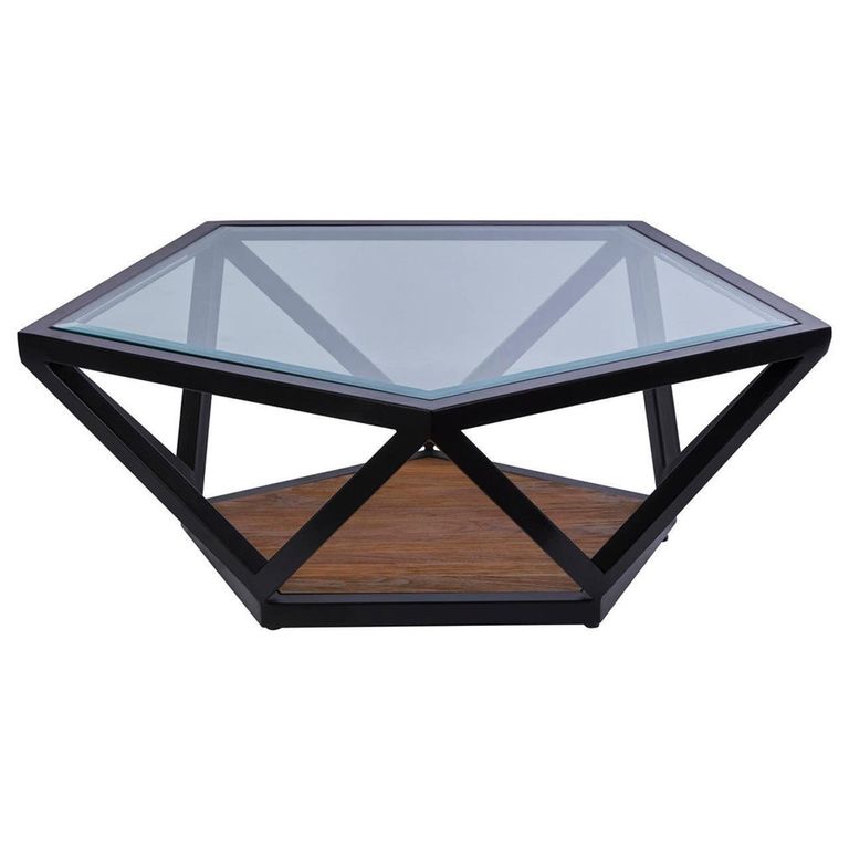 Cibo Coffee Table - Pentagonal - Clear Glass with Black Metal