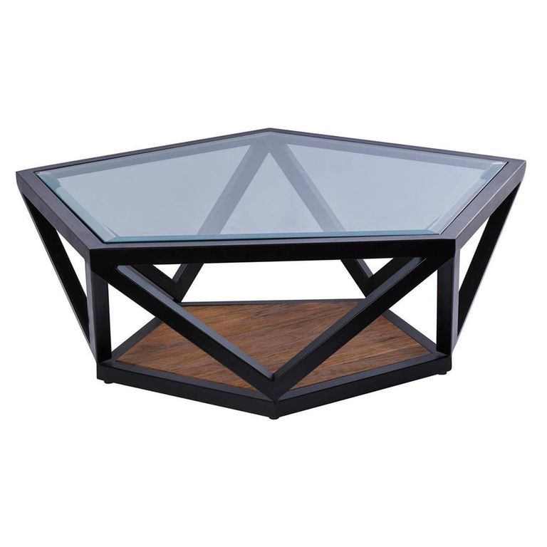 Cibo Coffee Table - Pentagonal - Clear Glass with Black Metal