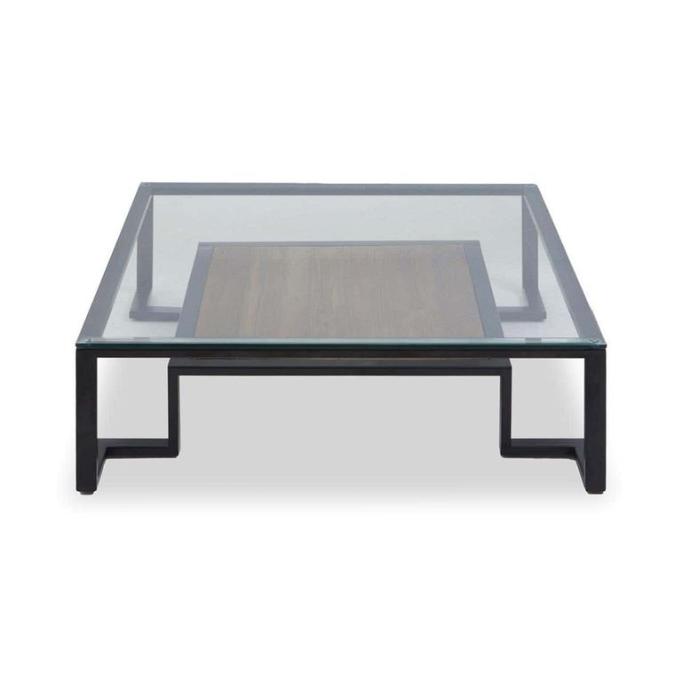 Cibo Coffee Table - Square - Clear Glass with Black Metal - with Shelf